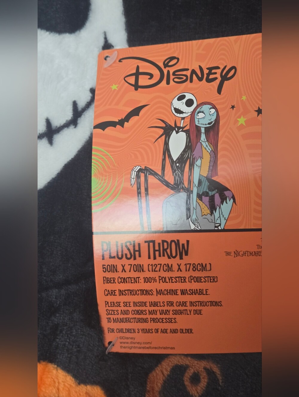Disney Black & Orange Jack Skellington Pumpkin Throw,  Nightmare Before Christma - Picture 3 of 4